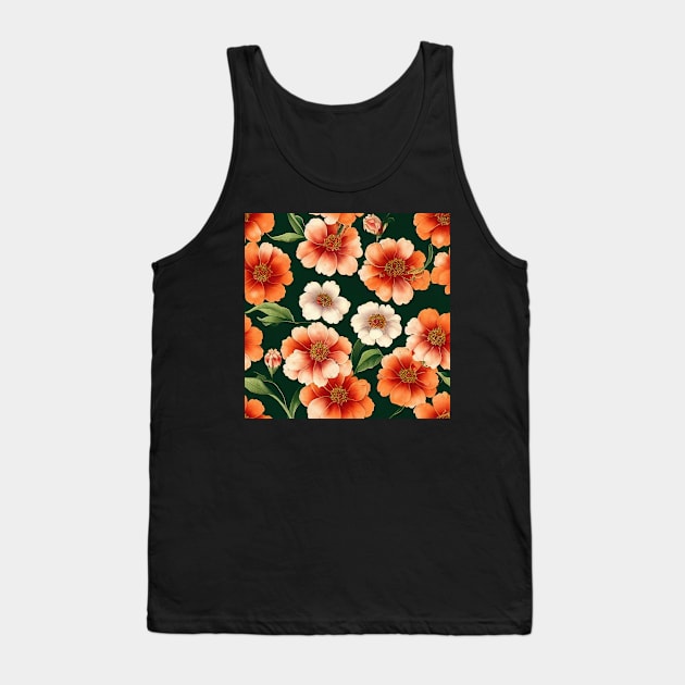 Bright Orange and Cream Flowers Tank Top by VintageFlorals